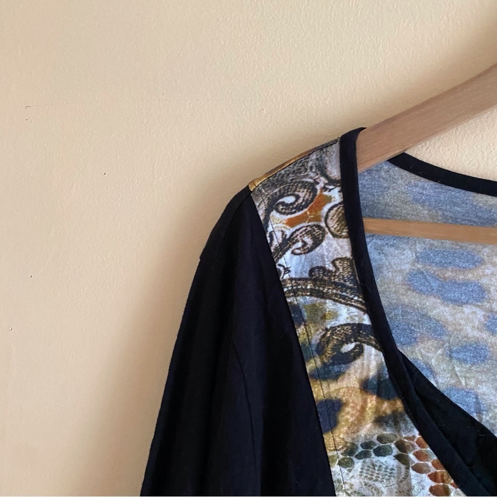 Parsley & Sage 3X Leopard Paisley Patchwork Tunic Top Stretch Boho Artsy Office - Picture 4 of 15